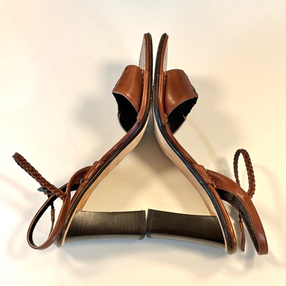 2/$100 VIA SPIGA vintage Dark Brown Heeled Sandals, braided leather details - Picture 5 of 10
